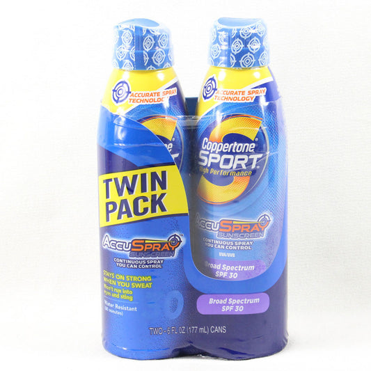 Coppertone Sport SPF 30 Continuous Spray Clear Twin Pack, 6-Ounce Cans