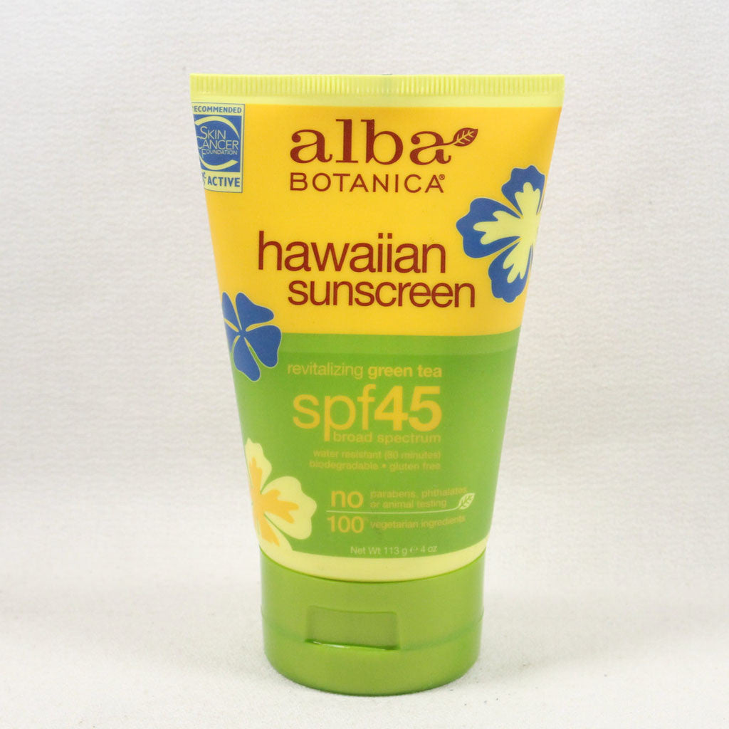 Alba Botanica Hawaiian Sunscreen, Green Tea SPF 45, 4 Ounc