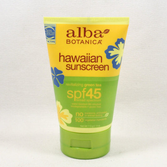 Alba Botanica Hawaiian Sunscreen, Green Tea SPF 45, 4 Ounc