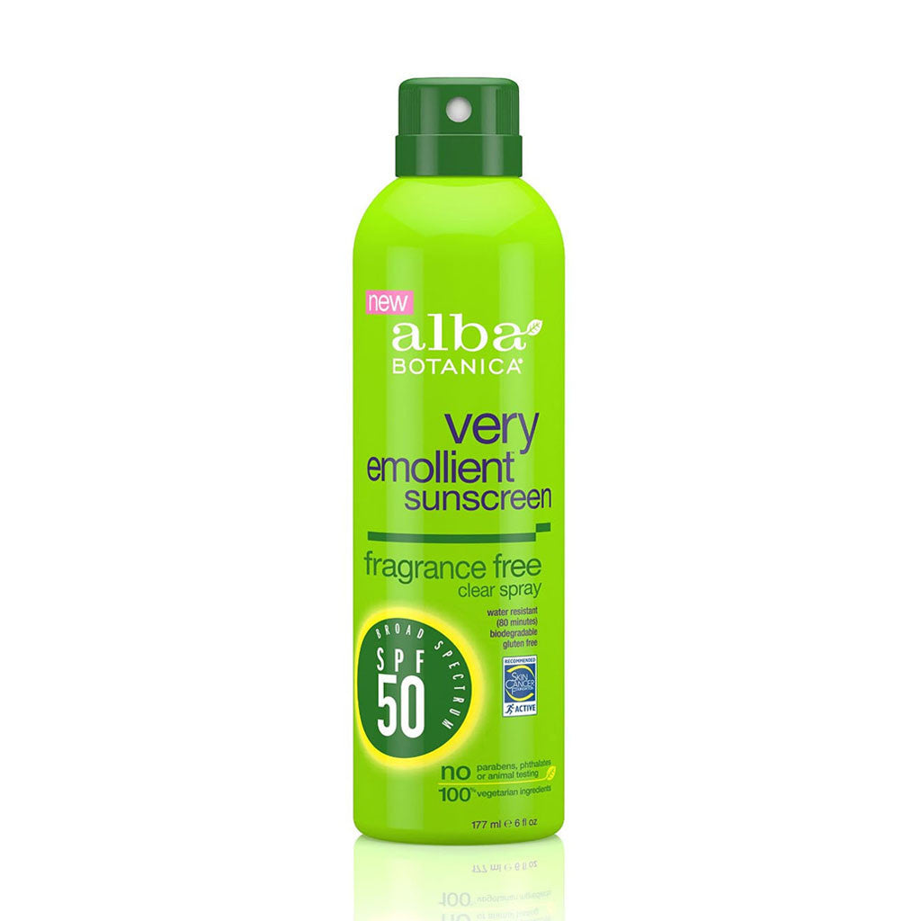 Alba Botanica Very Emollient, Fragrance Free Spray Sunscreen SPF 50, 6 Ounce