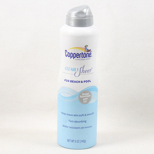 Coppertone Clear Sheer Beach & Pool Spray SPF 50, 5 oz