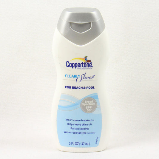 Coppertone Clearly Sheer SPF 50 Lotion for Beach and Pool, 5 Ounce