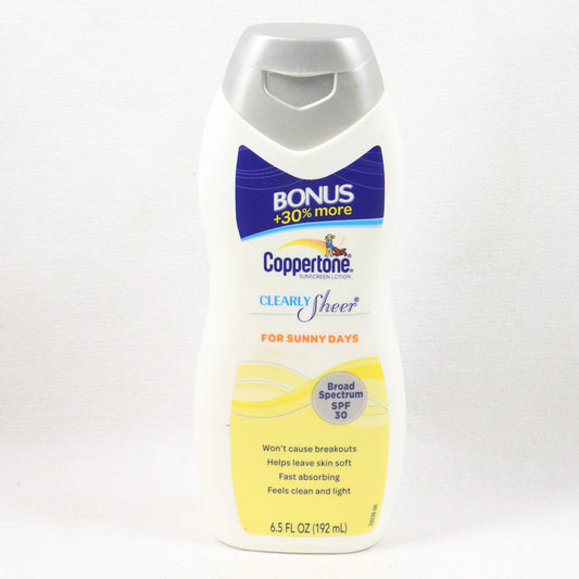 Coppertone Clearly Sheer SPF 30 Lotion for Sunny Days, 6.5 Ounce
